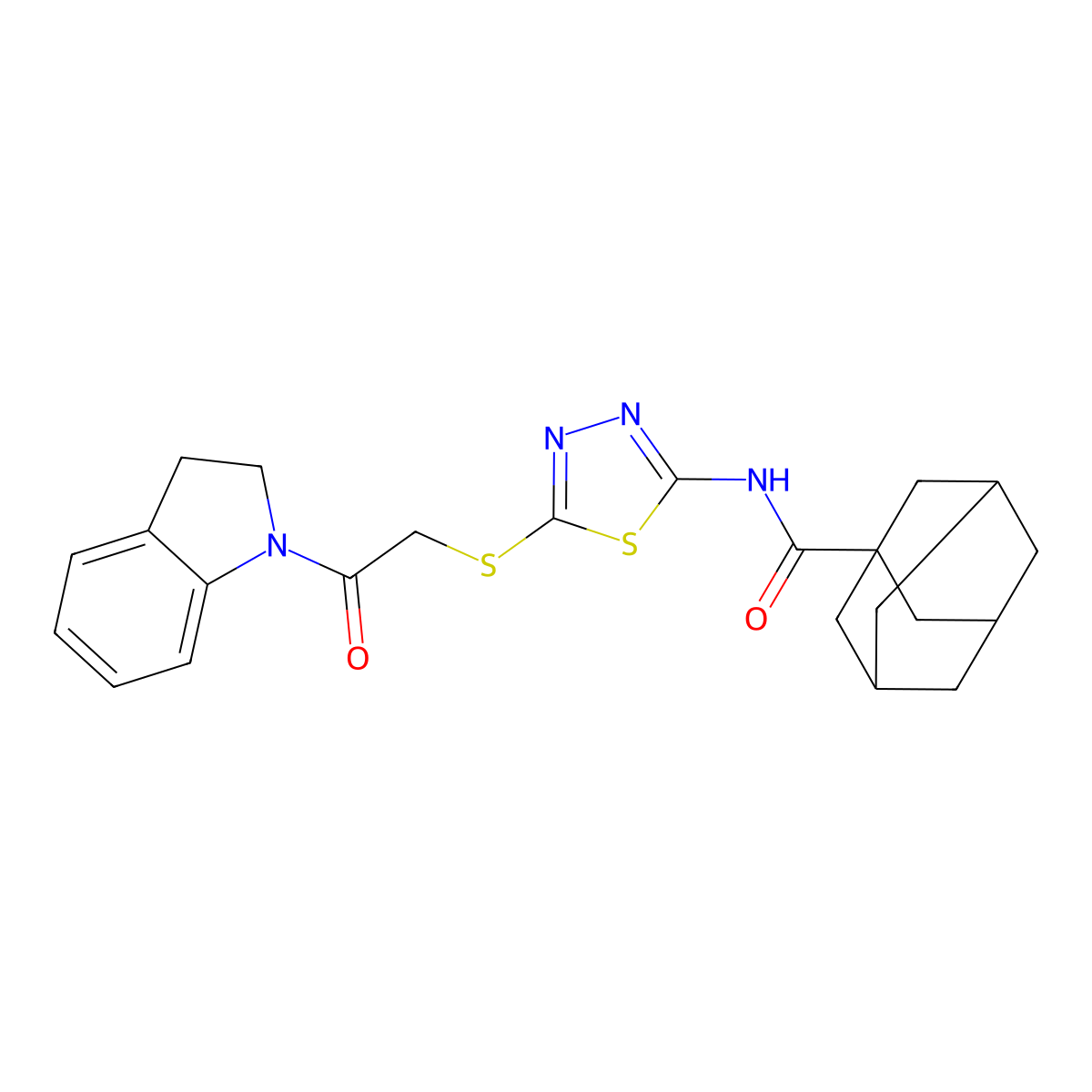 N-[5-[2-(2,3-dihydroindol-1-yl)-2-oxoethyl]sulfanyl-1,3,4-thiadiazol-2-yl]adamantane-1-carboxamide molecular structure, CAS 392300-67-3