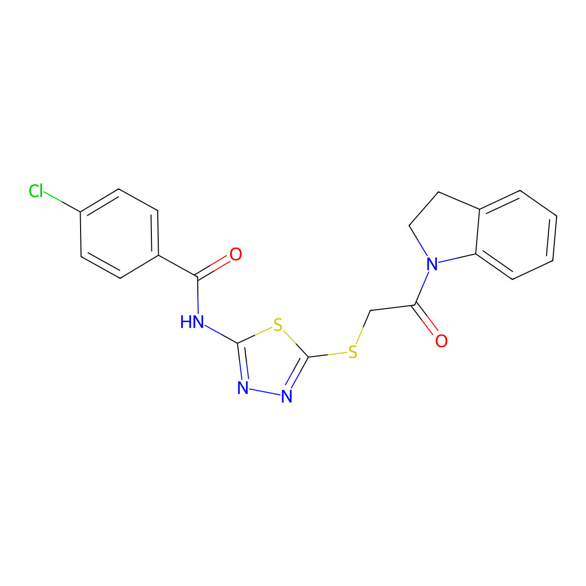 4-chloro-N-[5-[2-(2,3-dihydroindol-1-yl)-2-oxoethyl]sulfanyl-1,3,4-thiadiazol-2-yl]benzamide molecular structure, CAS 392300-73-1