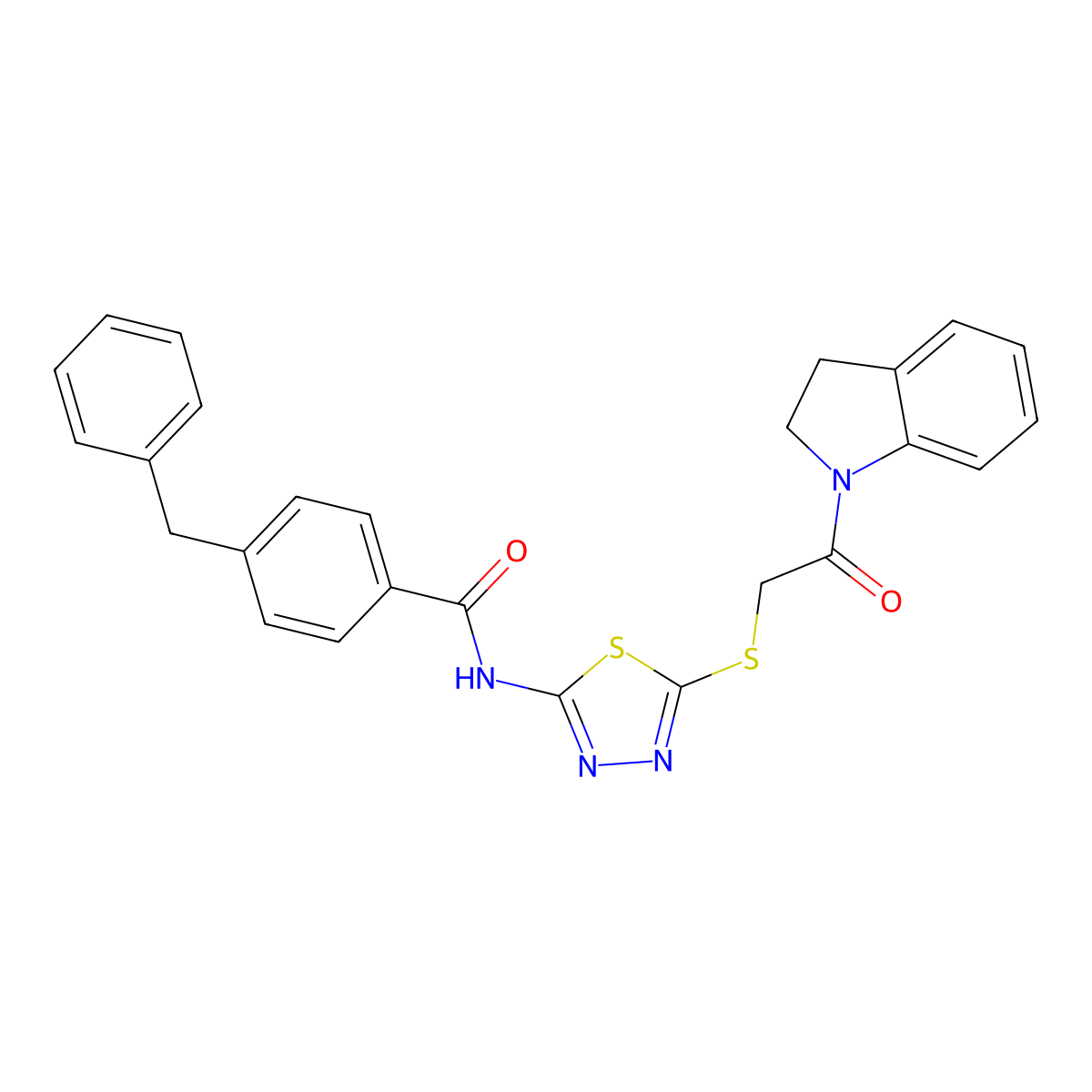 4-benzyl-N-(5-((2-(indolin-1-yl)-2-oxoethyl)thio)-1,3,4-thiadiazol-2-yl)benzamide molecular structure, CAS 392300-87-7