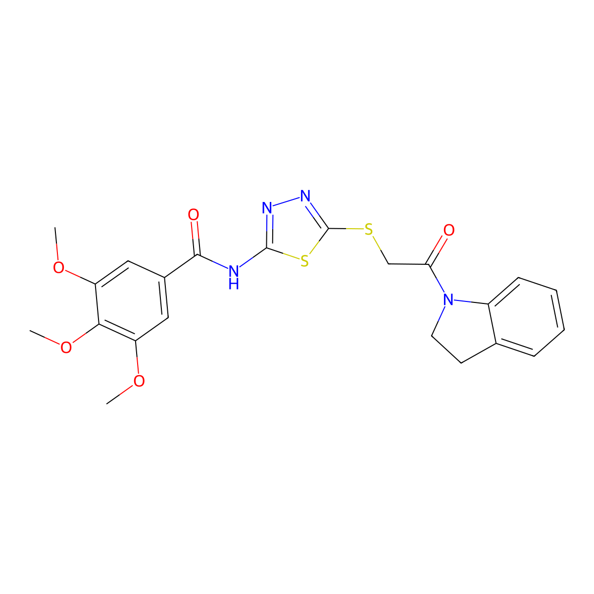 N-(5-((2-(indolin-1-yl)-2-oxoethyl)thio)-1,3,4-thiadiazol-2-yl)-3,4,5-trimethoxybenzamide molecular structure, CAS 392300-98-0