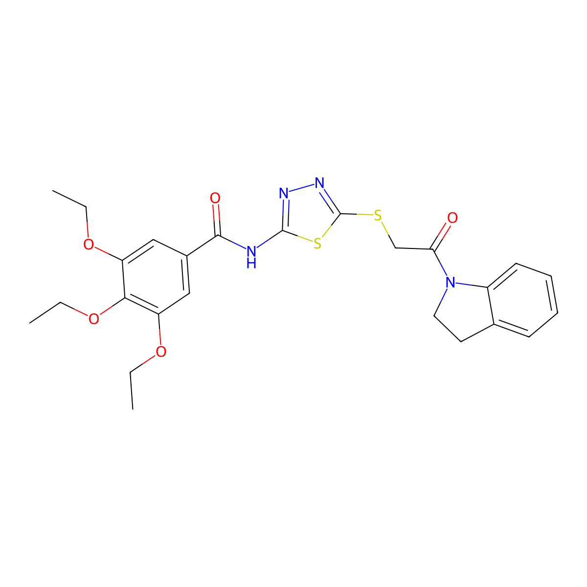 3,4,5-triethoxy-N-(5-((2-(indolin-1-yl)-2-oxoethyl)thio)-1,3,4-thiadiazol-2-yl)benzamide molecular structure, CAS 392301-00-7