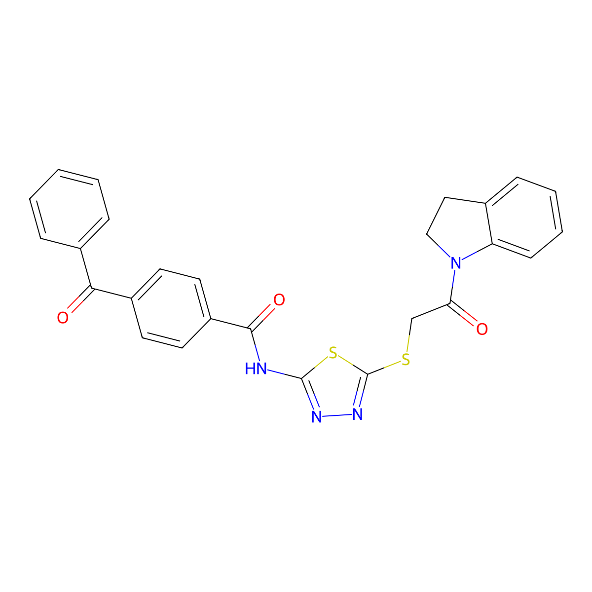 4-benzoyl-N-(5-((2-(indolin-1-yl)-2-oxoethyl)thio)-1,3,4-thiadiazol-2-yl)benzamide molecular structure, CAS 392301-07-4