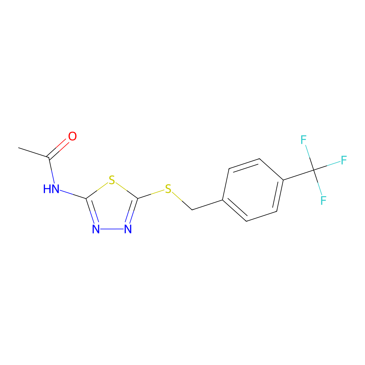 N-(5-((4-(trifluoromethyl)benzyl)thio)-1,3,4-thiadiazol-2-yl)acetamide molecular structure, CAS 392301-10-9