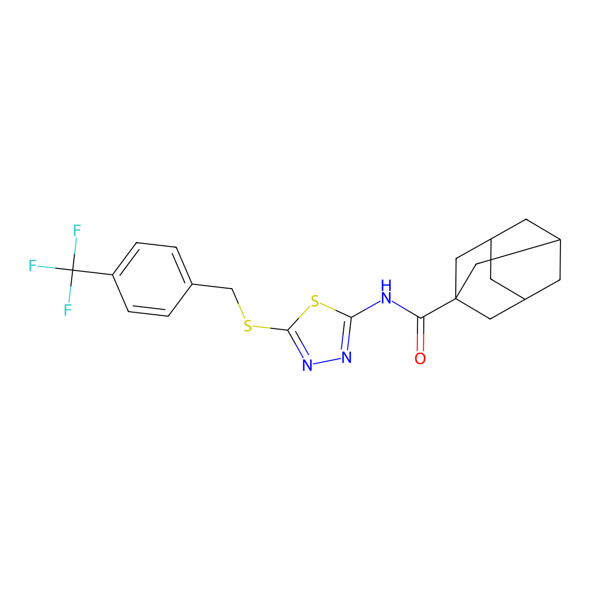 N-[5-[[4-(trifluoromethyl)phenyl]methylsulfanyl]-1,3,4-thiadiazol-2-yl]adamantane-1-carboxamide molecular structure, CAS 392301-25-6