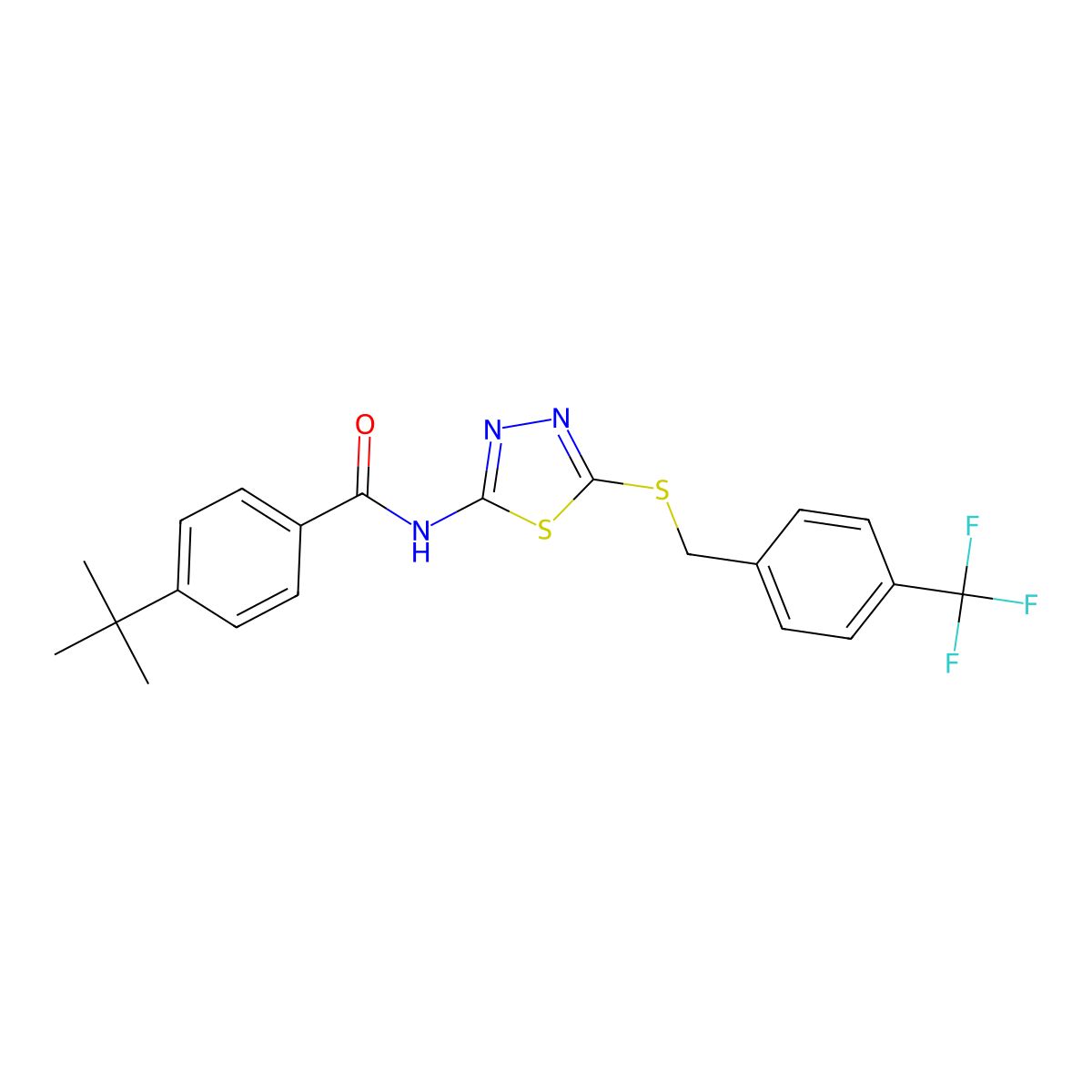 4-tert-butyl-N-[5-[[4-(trifluoromethyl)phenyl]methylsulfanyl]-1,3,4-thiadiazol-2-yl]benzamide molecular structure, CAS 392301-46-1