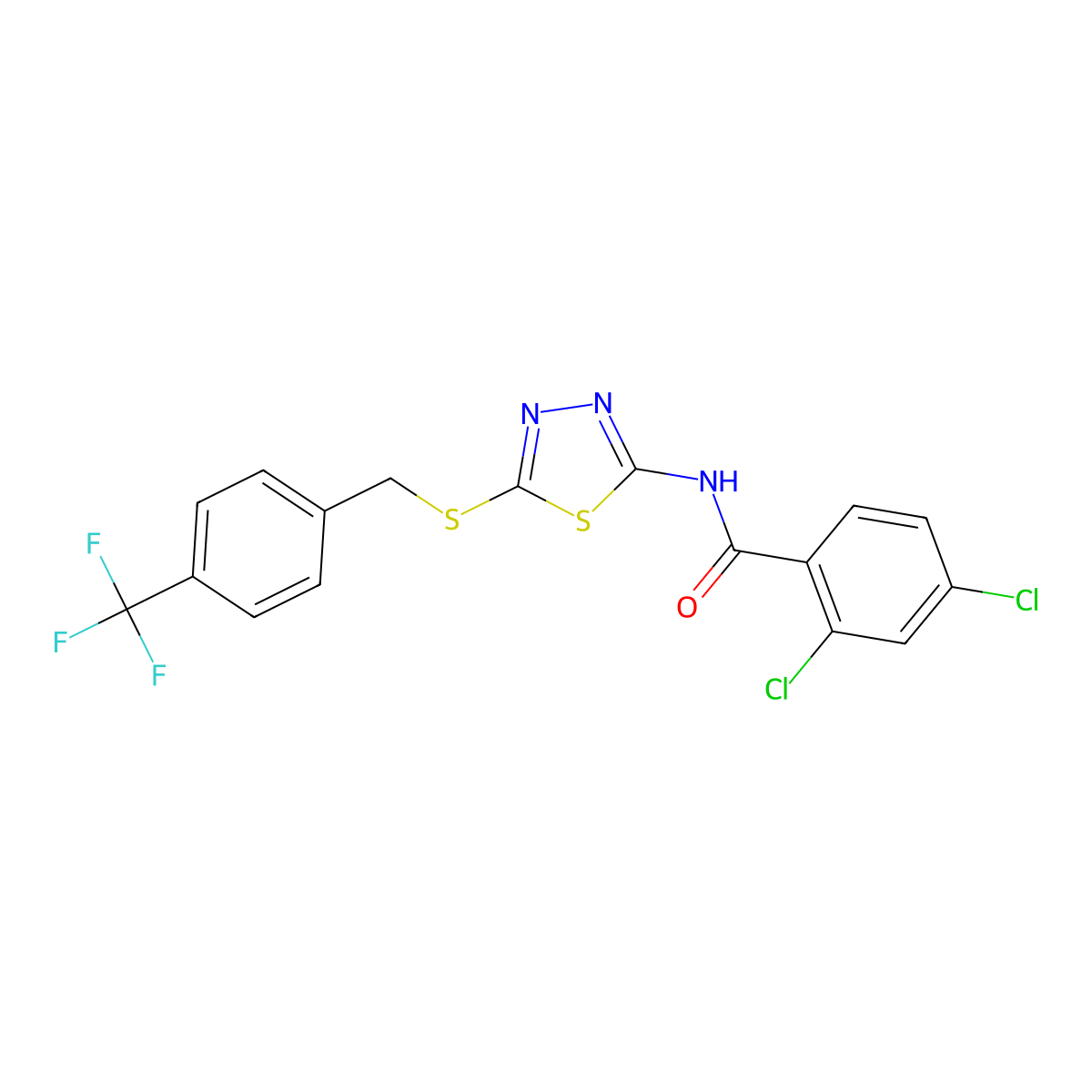 2,4-dichloro-N-[5-[[4-(trifluoromethyl)phenyl]methylsulfanyl]-1,3,4-thiadiazol-2-yl]benzamide molecular structure, CAS 392301-53-0