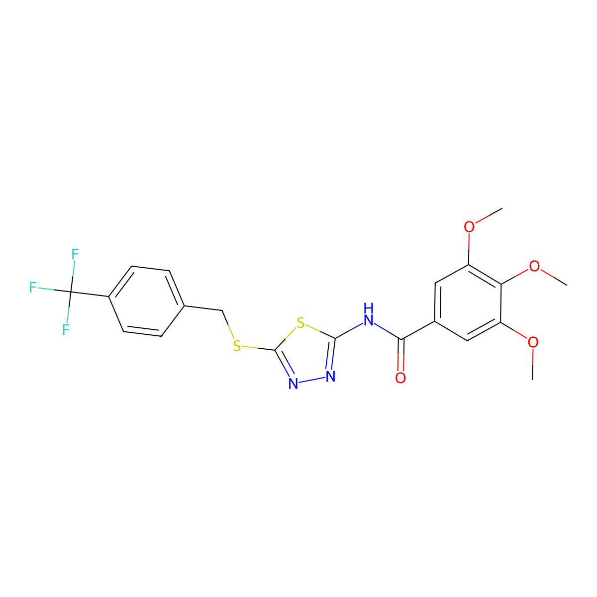 3,4,5-trimethoxy-N-[5-[[4-(trifluoromethyl)phenyl]methylsulfanyl]-1,3,4-thiadiazol-2-yl]benzamide molecular structure, CAS 392301-58-5