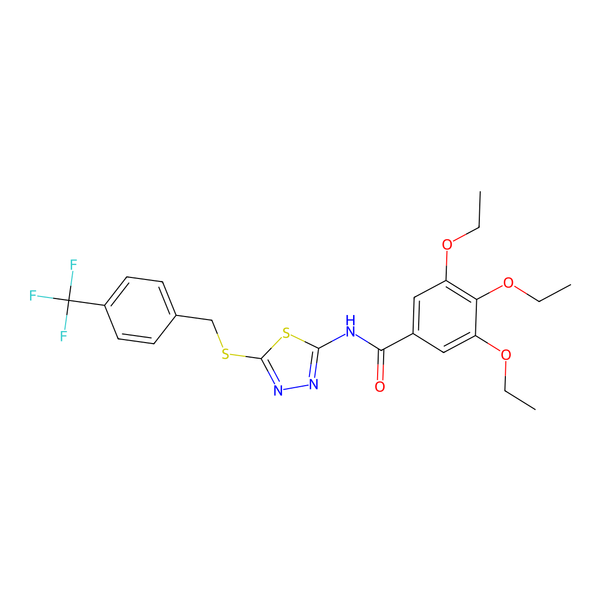 3,4,5-triethoxy-N-[5-[[4-(trifluoromethyl)phenyl]methylsulfanyl]-1,3,4-thiadiazol-2-yl]benzamide molecular structure, CAS 392301-59-6