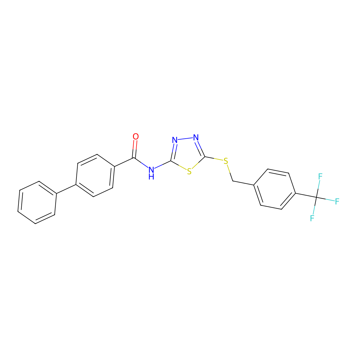 4-phenyl-N-[5-[[4-(trifluoromethyl)phenyl]methylsulfanyl]-1,3,4-thiadiazol-2-yl]benzamide molecular structure, CAS 392301-60-9
