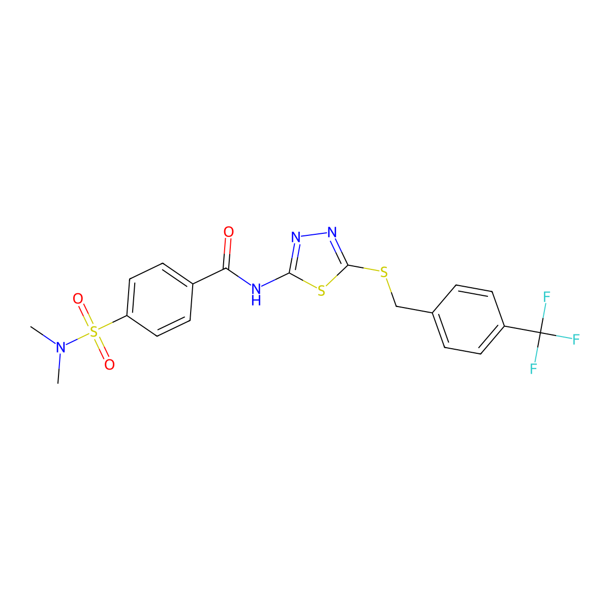 4-(dimethylsulfamoyl)-N-[5-[[4-(trifluoromethyl)phenyl]methylsulfanyl]-1,3,4-thiadiazol-2-yl]benzamide molecular structure, CAS 392301-61-0