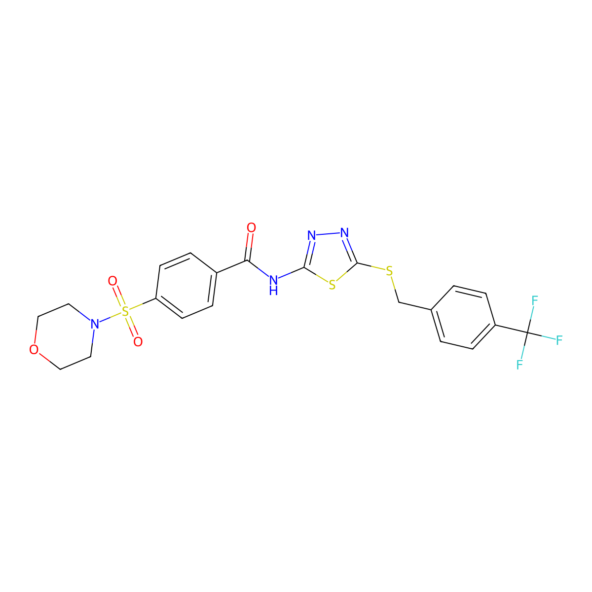 4-(morpholinosulfonyl)-N-(5-((4-(trifluoromethyl)benzyl)thio)-1,3,4-thiadiazol-2-yl)benzamide molecular structure, CAS 392301-64-3