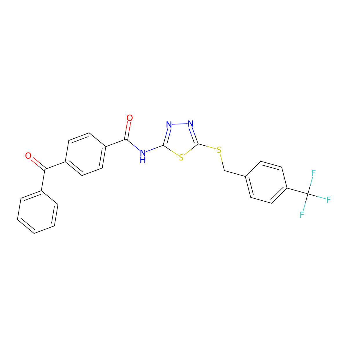 4-benzoyl-N-[5-[[4-(trifluoromethyl)phenyl]methylsulfanyl]-1,3,4-thiadiazol-2-yl]benzamide molecular structure, CAS 392301-66-5