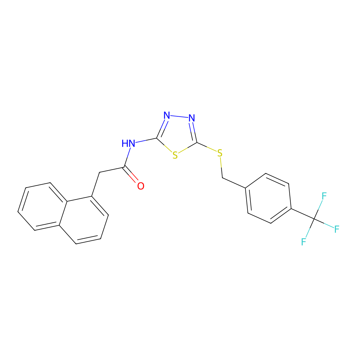 2-(naphthalen-1-yl)-N-(5-((4-(trifluoromethyl)benzyl)thio)-1,3,4-thiadiazol-2-yl)acetamide molecular structure, CAS 392301-68-7