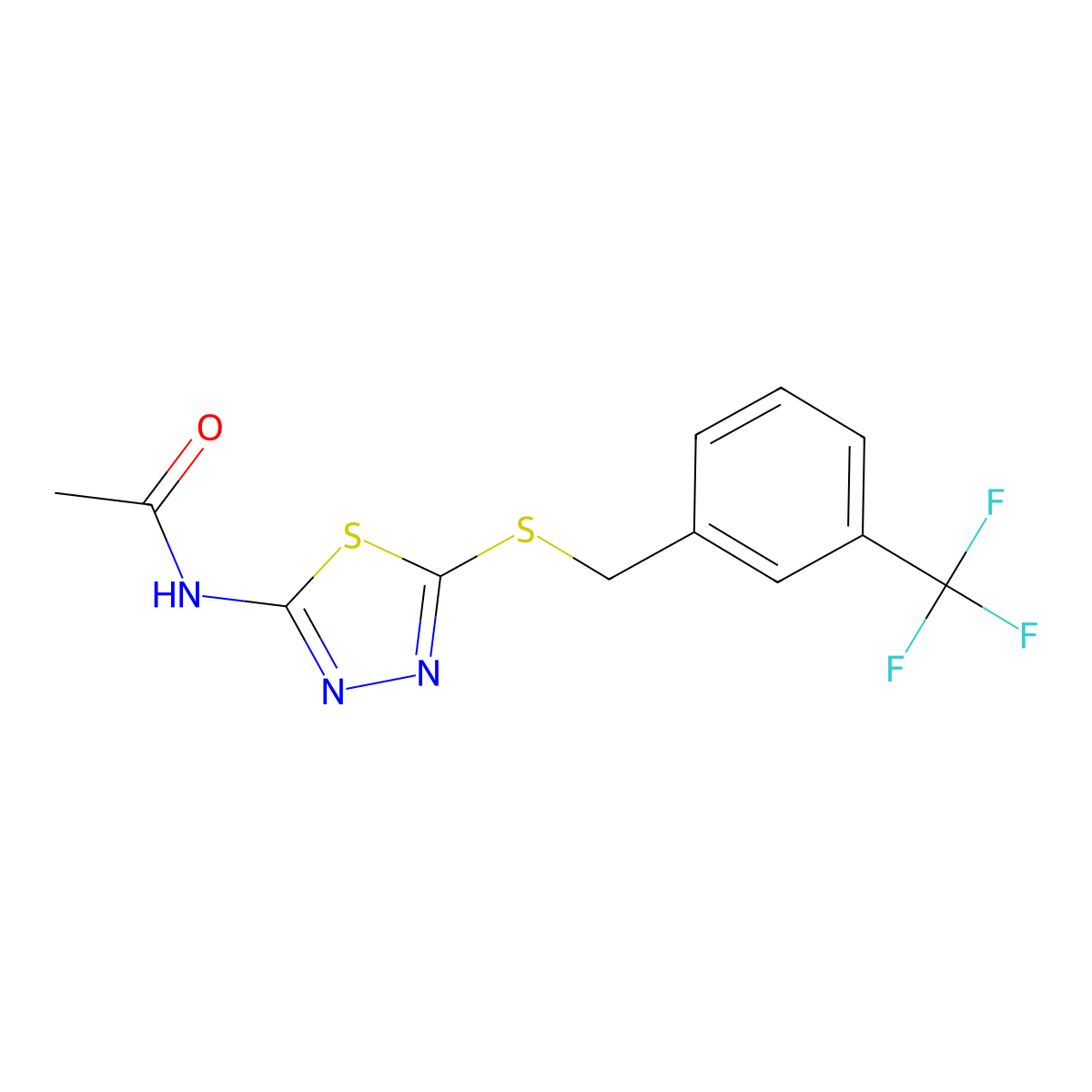 N-[5-({[3-(trifluoromethyl)phenyl]methyl}sulfanyl)-1,3,4-thiadiazol-2-yl]acetamide molecular structure, CAS 392301-70-1
