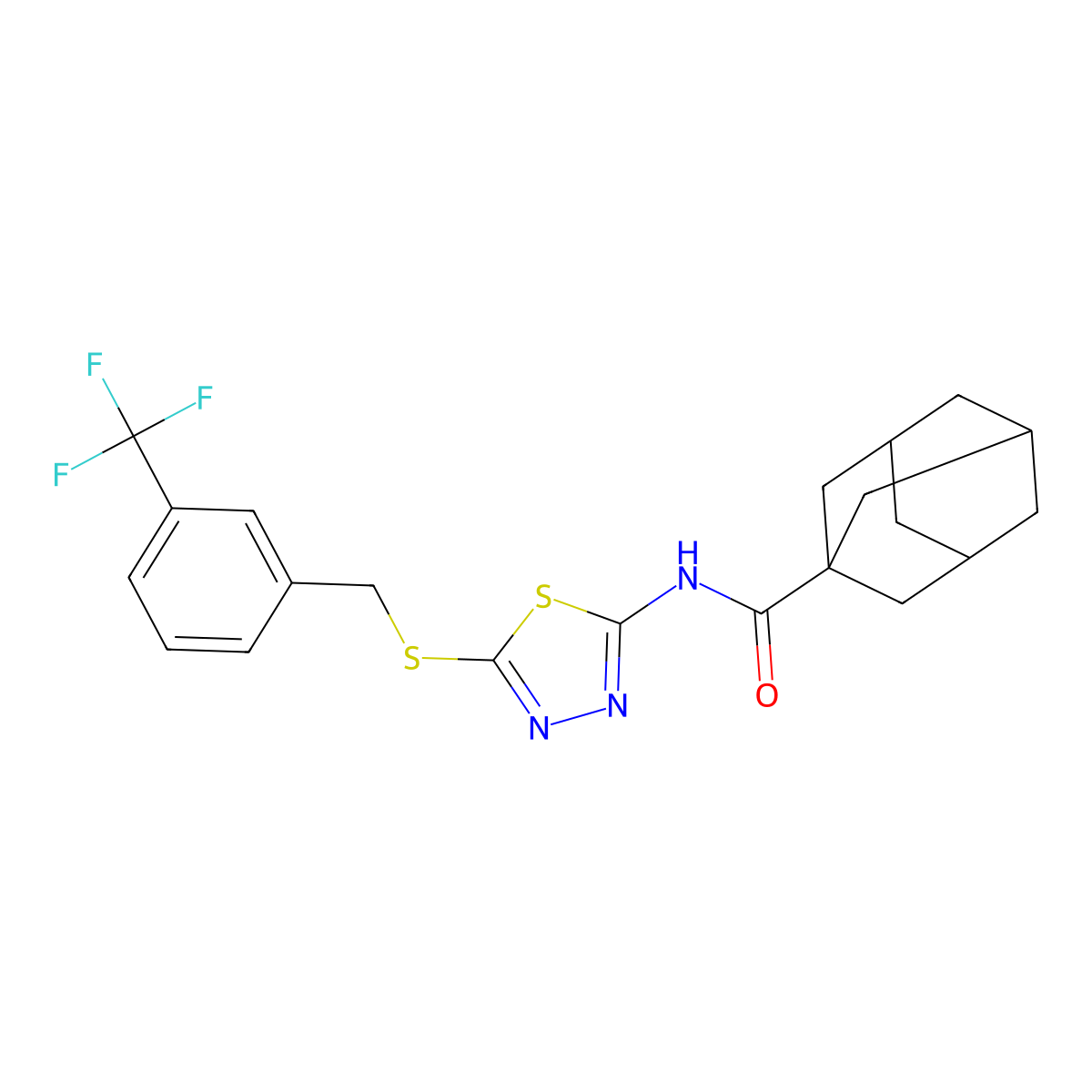 N-[5-[[3-(trifluoromethyl)phenyl]methylsulfanyl]-1,3,4-thiadiazol-2-yl]adamantane-1-carboxamide molecular structure, CAS 392301-85-8