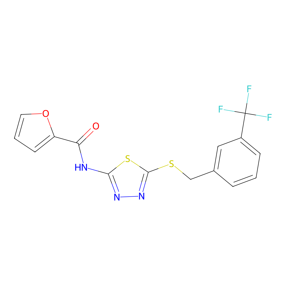 N-(5-((3-(trifluoromethyl)benzyl)thio)-1,3,4-thiadiazol-2-yl)furan-2-carboxamide molecular structure, CAS 392301-86-9