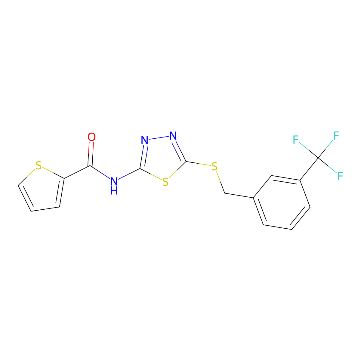 N-(5-((3-(trifluoromethyl)benzyl)thio)-1,3,4-thiadiazol-2-yl)thiophene-2-carboxamide molecular structure, CAS 392301-87-0