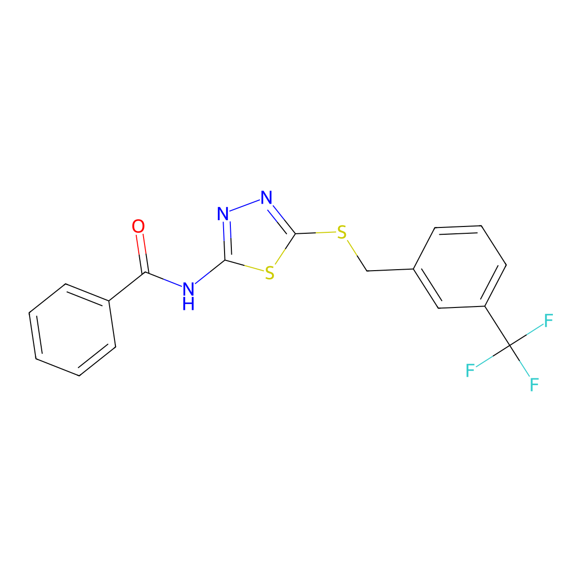 N-(5-((3-(trifluoromethyl)benzyl)thio)-1,3,4-thiadiazol-2-yl)benzamide molecular structure, CAS 392301-90-5