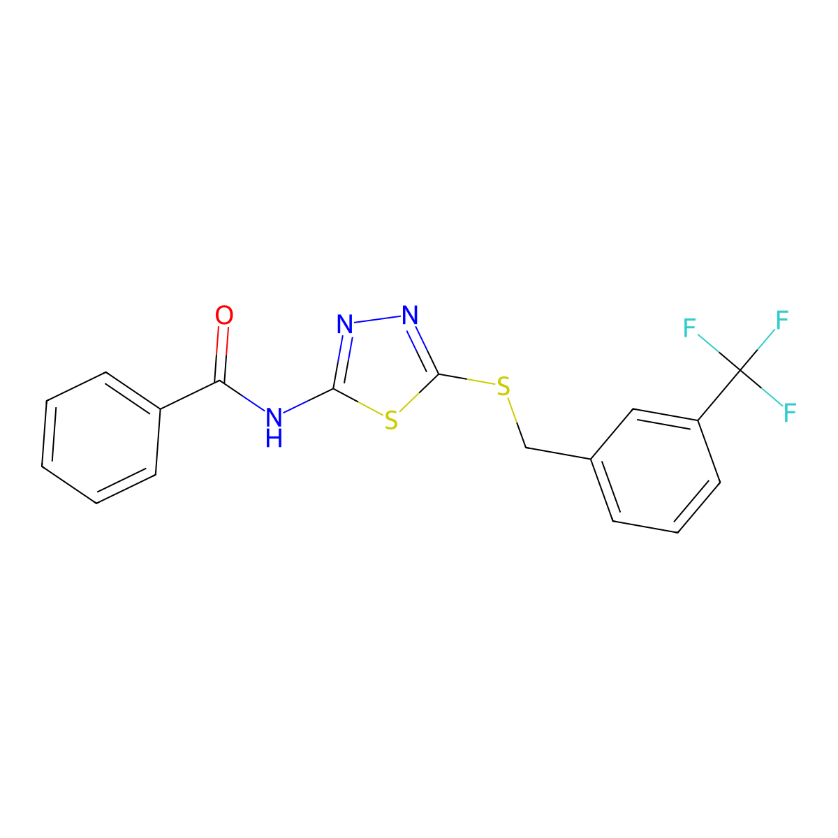 N-(5-((3-(trifluoromethyl)benzyl)thio)-1,3,4-thiadiazol-2-yl)benzamide molecular structure, CAS 392301-90-5