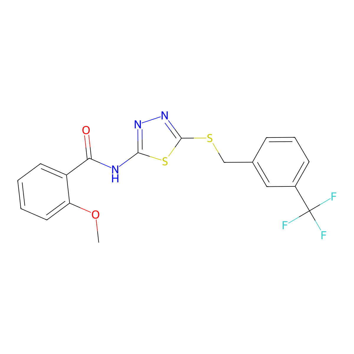 2-methoxy-N-(5-((3-(trifluoromethyl)benzyl)thio)-1,3,4-thiadiazol-2-yl)benzamide molecular structure, CAS 392301-97-2