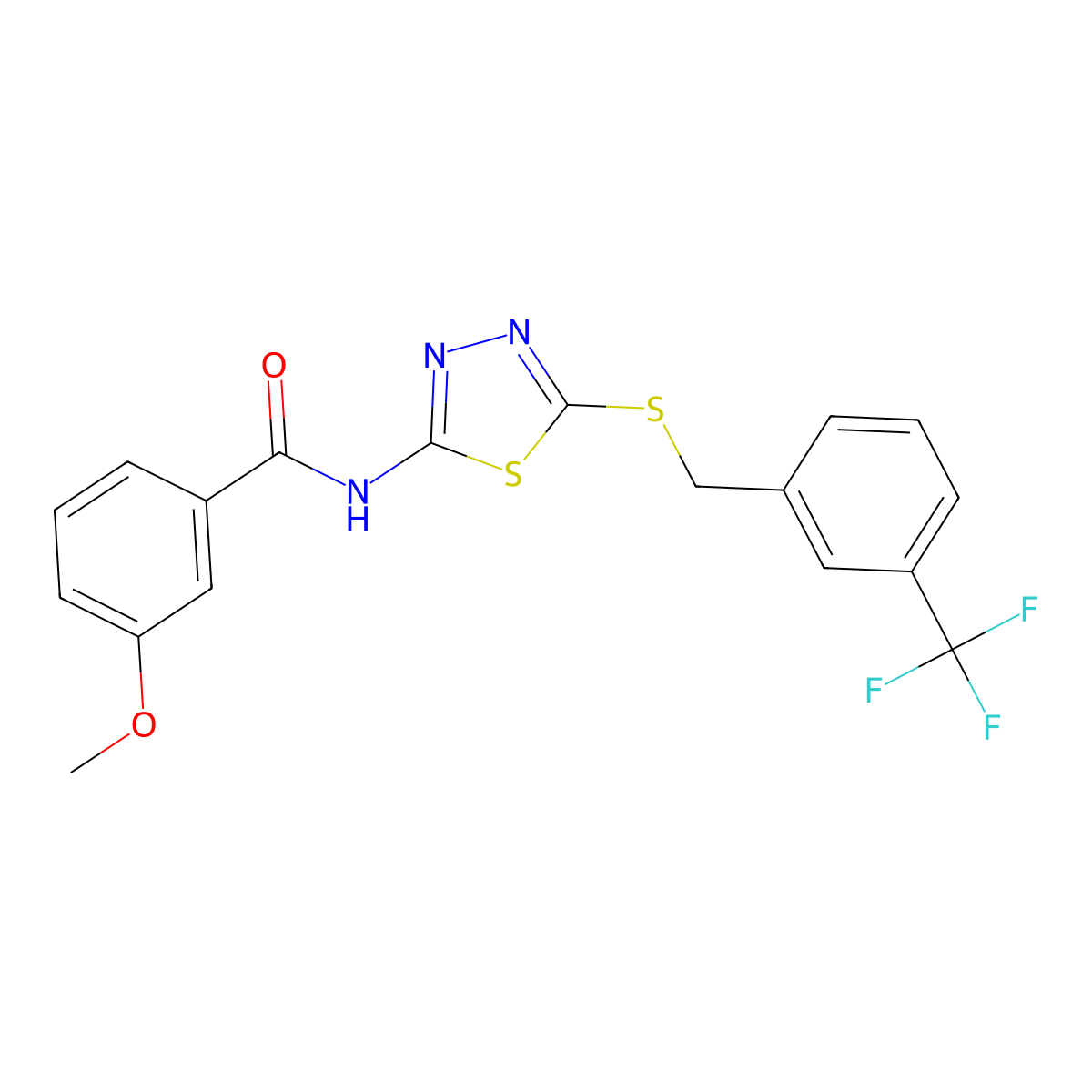 3-methoxy-N-[5-[[3-(trifluoromethyl)phenyl]methylsulfanyl]-1,3,4-thiadiazol-2-yl]benzamide molecular structure, CAS 392301-98-3