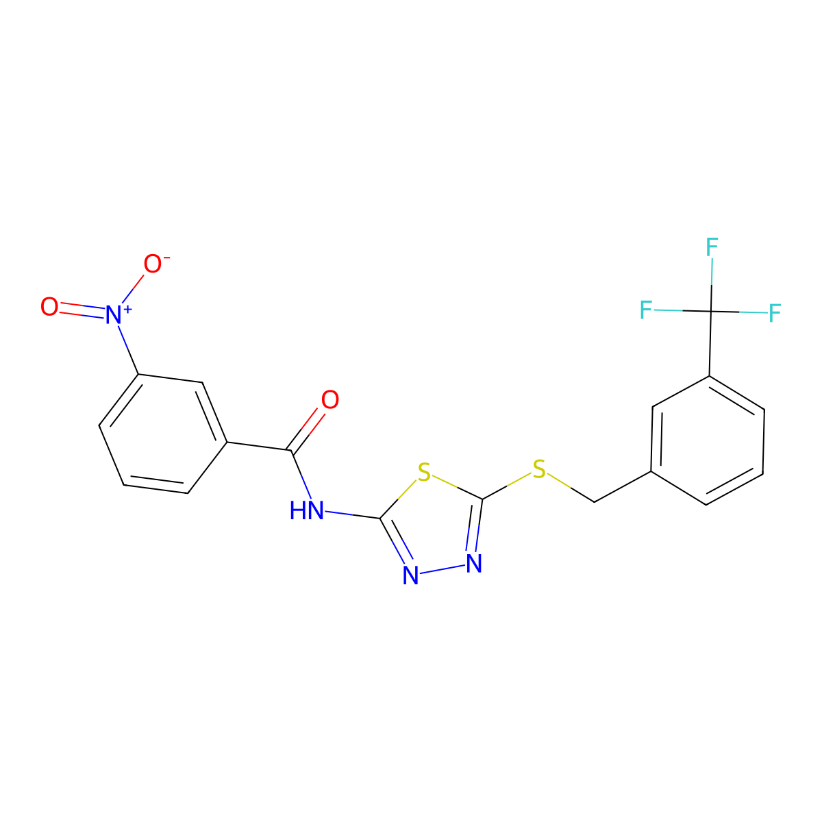 3-nitro-N-(5-((3-(trifluoromethyl)benzyl)thio)-1,3,4-thiadiazol-2-yl)benzamide molecular structure, CAS 392302-03-3