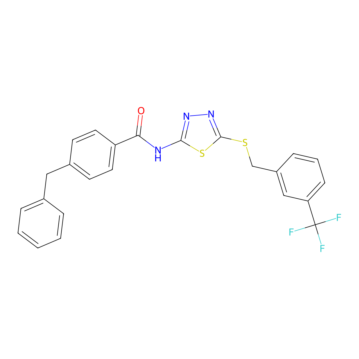 4-benzyl-N-(5-((3-(trifluoromethyl)benzyl)thio)-1,3,4-thiadiazol-2-yl)benzamide molecular structure, CAS 392302-15-7