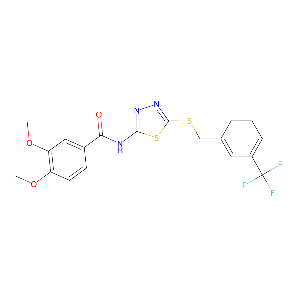 3,4-dimethoxy-N-(5-((3-(trifluoromethyl)benzyl)thio)-1,3,4-thiadiazol-2-yl)benzamide molecular structure, CAS 392302-30-6
