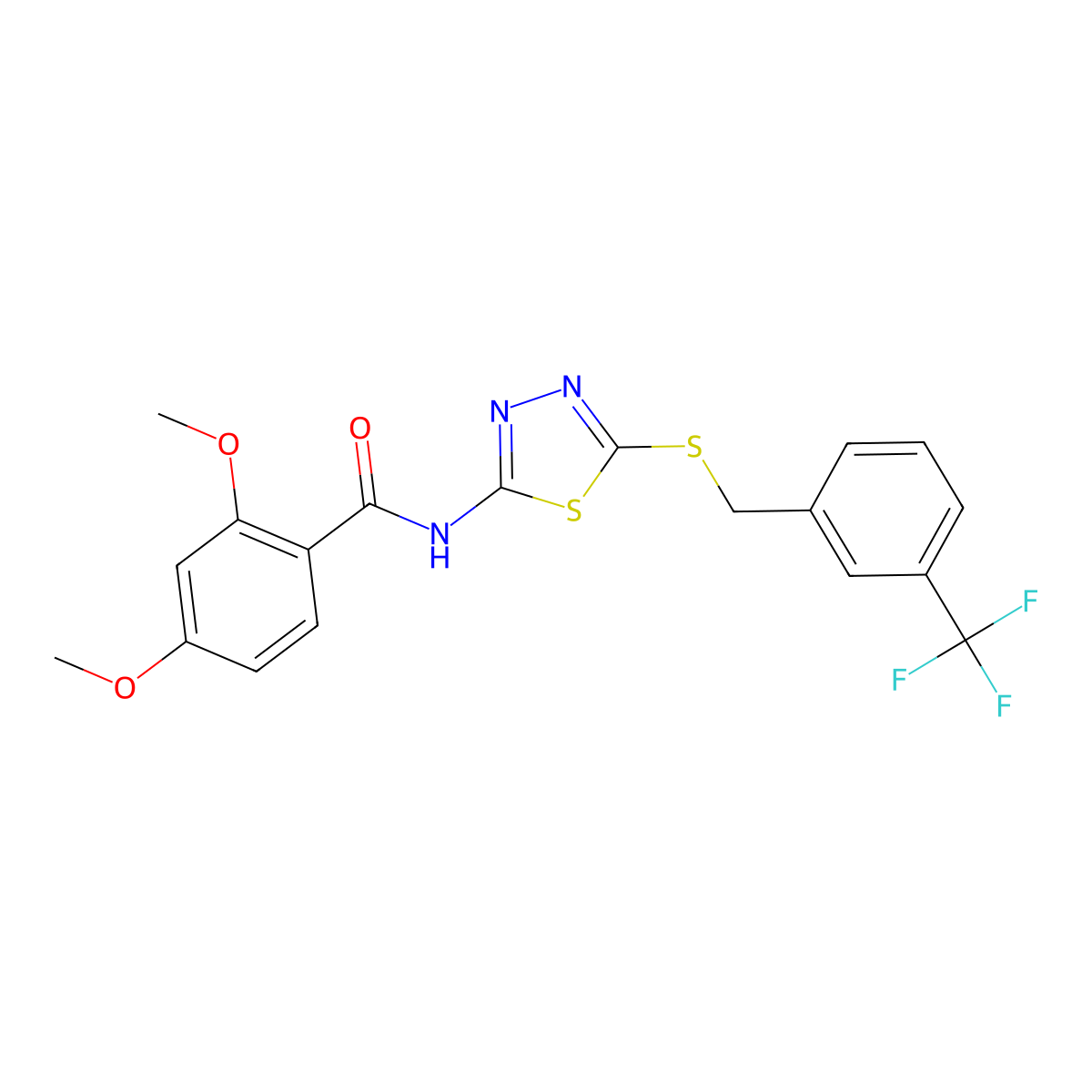 2,4-dimethoxy-N-(5-((3-(trifluoromethyl)benzyl)thio)-1,3,4-thiadiazol-2-yl)benzamide molecular structure, CAS 392302-31-7