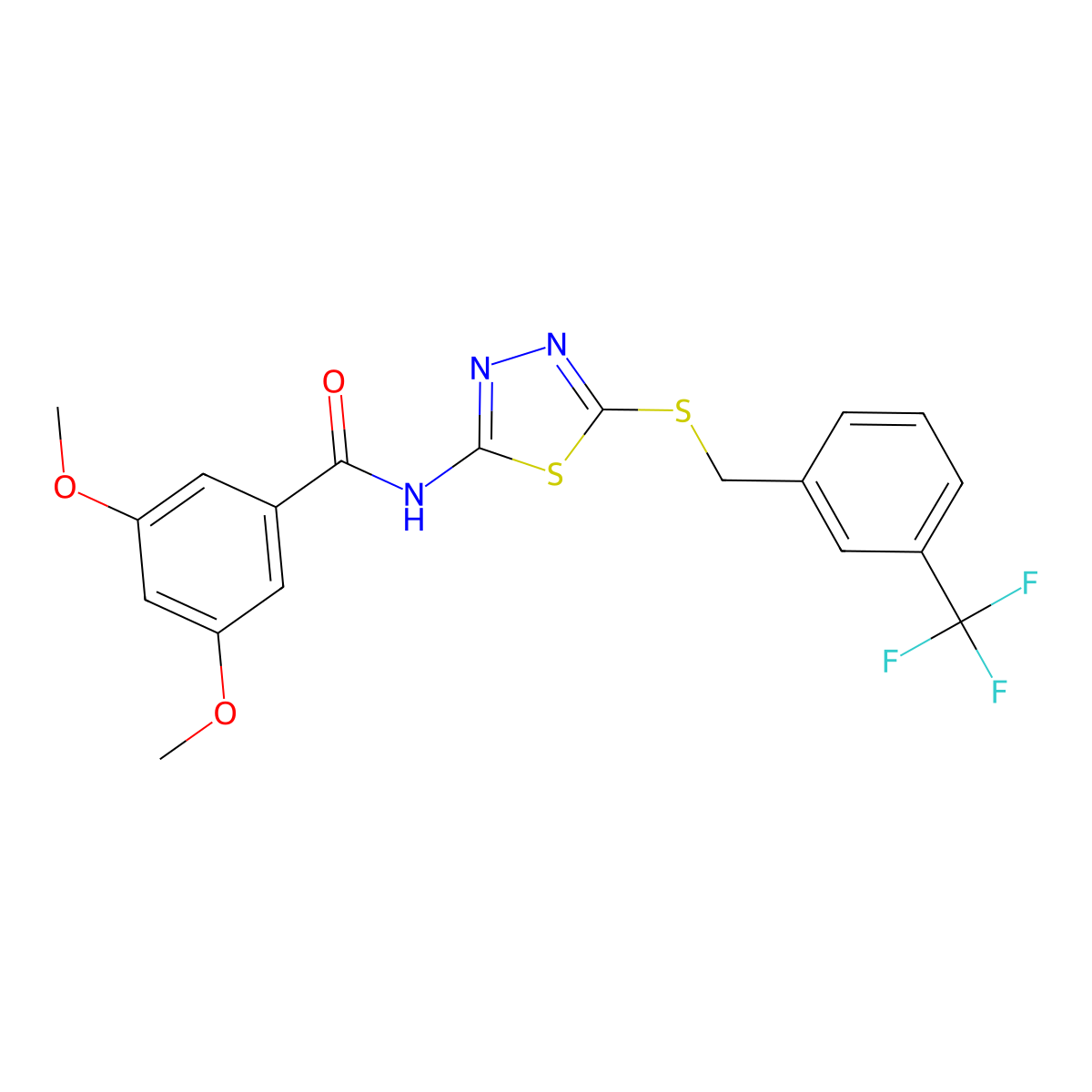 3,5-dimethoxy-N-(5-((3-(trifluoromethyl)benzyl)thio)-1,3,4-thiadiazol-2-yl)benzamide molecular structure, CAS 392302-33-9
