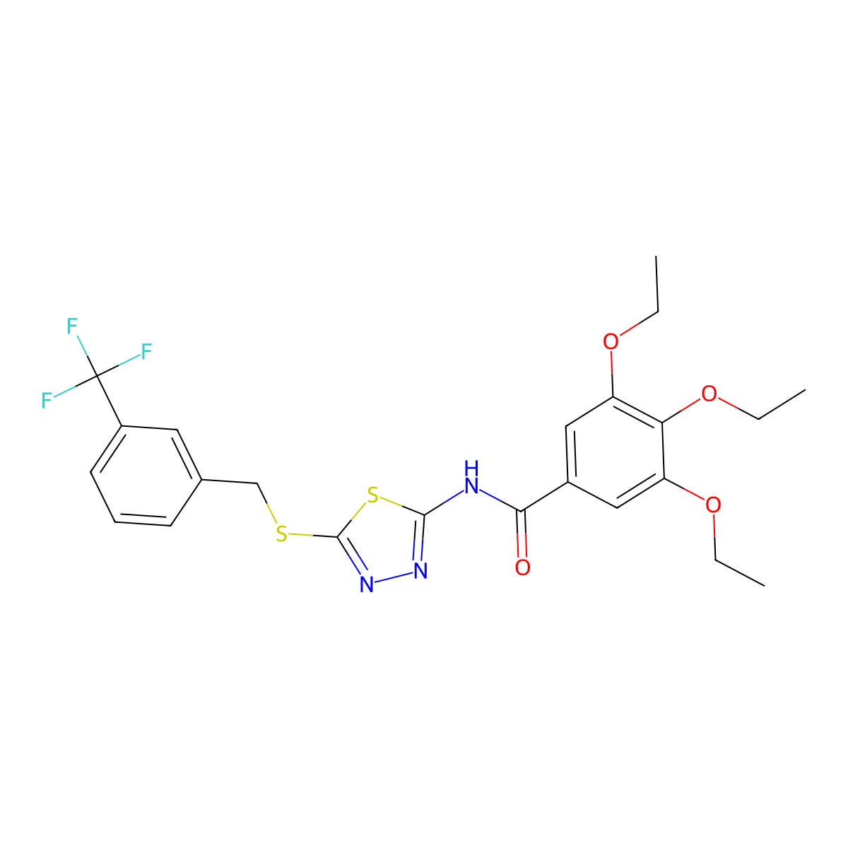 3,4,5-triethoxy-N-[5-[[3-(trifluoromethyl)phenyl]methylsulfanyl]-1,3,4-thiadiazol-2-yl]benzamide molecular structure, CAS 392302-37-3
