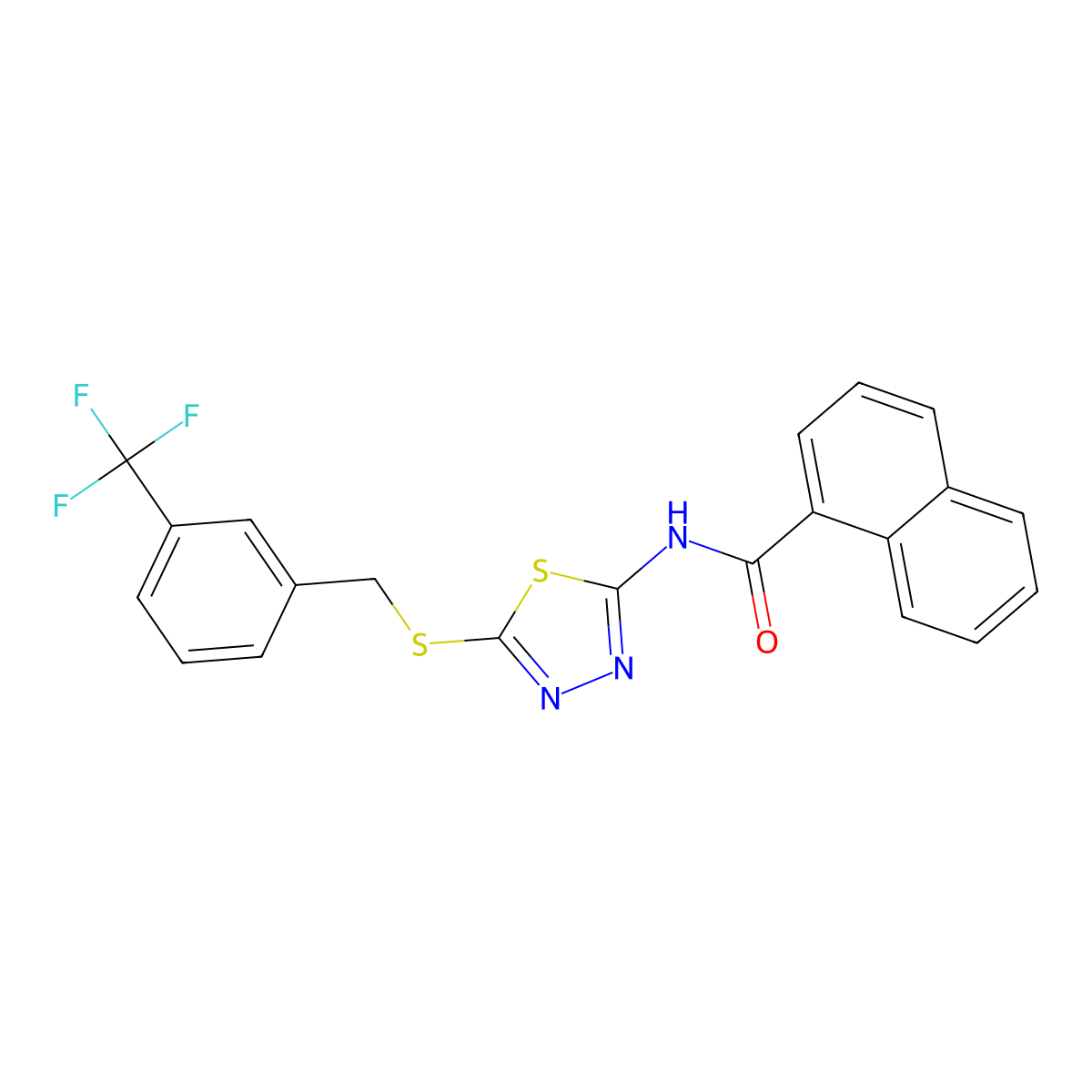 N-[5-[[3-(trifluoromethyl)phenyl]methylsulfanyl]-1,3,4-thiadiazol-2-yl]naphthalene-1-carboxamide molecular structure, CAS 392302-50-0