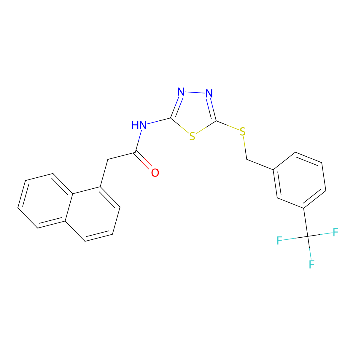2-naphthalen-1-yl-N-[5-[[3-(trifluoromethyl)phenyl]methylsulfanyl]-1,3,4-thiadiazol-2-yl]acetamide molecular structure, CAS 392302-52-2