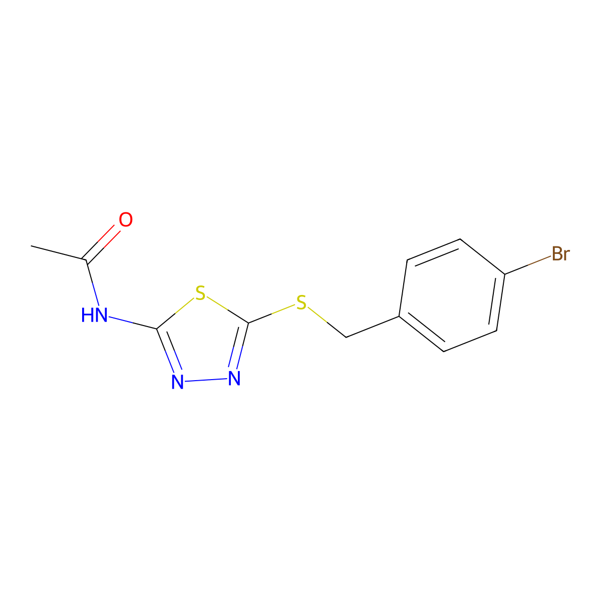 N-(5-((4-bromobenzyl)thio)-1,3,4-thiadiazol-2-yl)acetamide molecular structure, CAS 392302-54-4