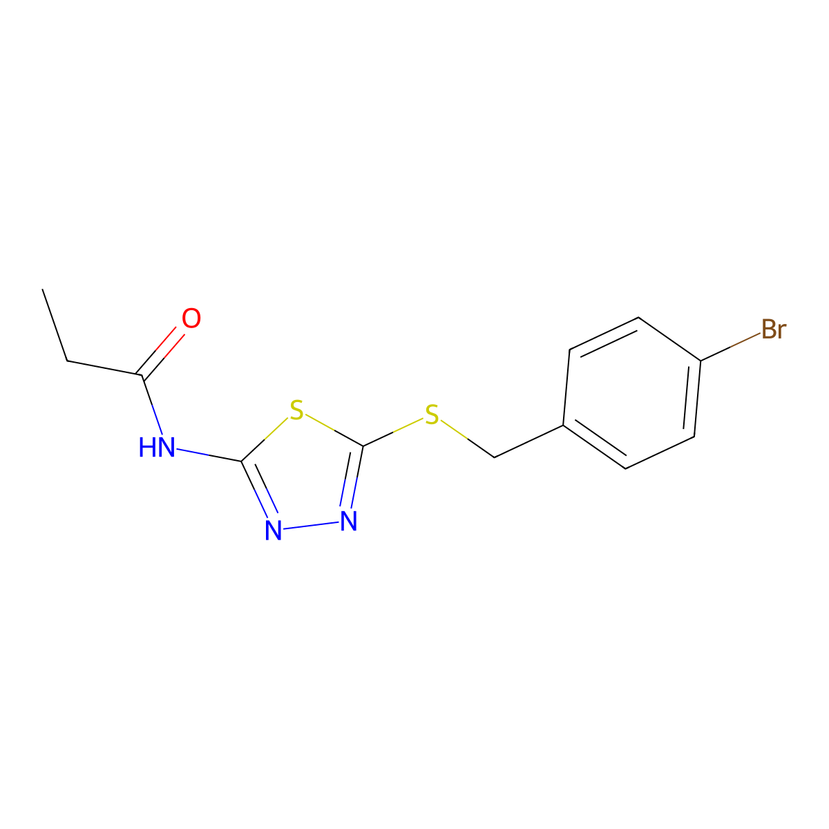 N-{5-[(4-bromobenzyl)sulfanyl]-1,3,4-thiadiazol-2-yl}propanamide molecular structure, CAS 392302-56-6