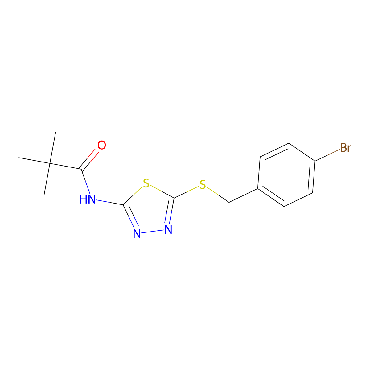 N-(5-((4-bromobenzyl)thio)-1,3,4-thiadiazol-2-yl)pivalamide molecular structure, CAS 392302-57-7