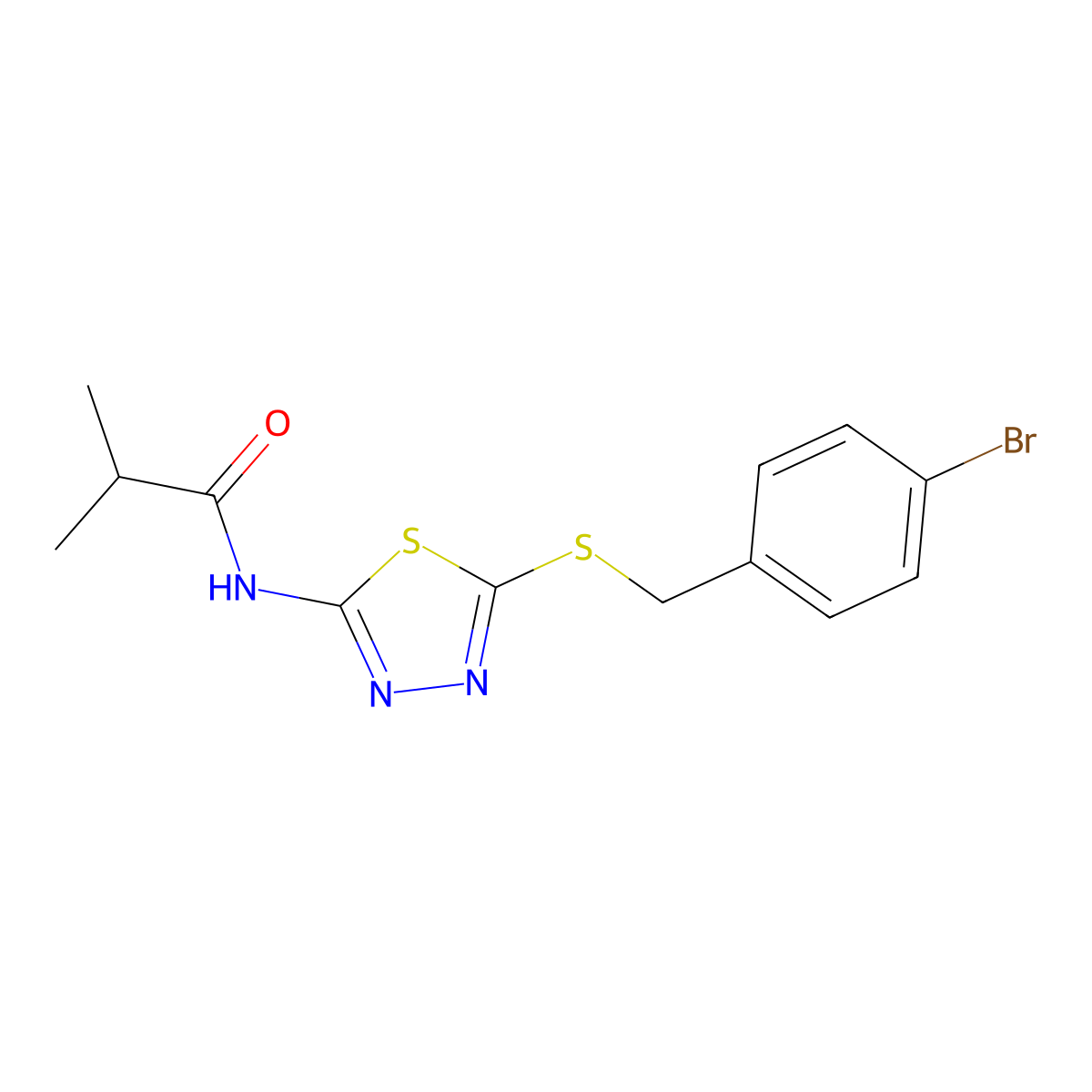 N-(5-((4-bromobenzyl)thio)-1,3,4-thiadiazol-2-yl)isobutyramide molecular structure, CAS 392302-58-8