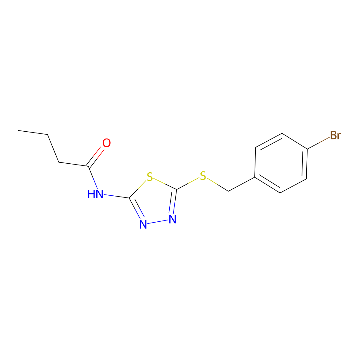 N-(5-((4-bromobenzyl)thio)-1,3,4-thiadiazol-2-yl)butyramide molecular structure, CAS 392302-59-9