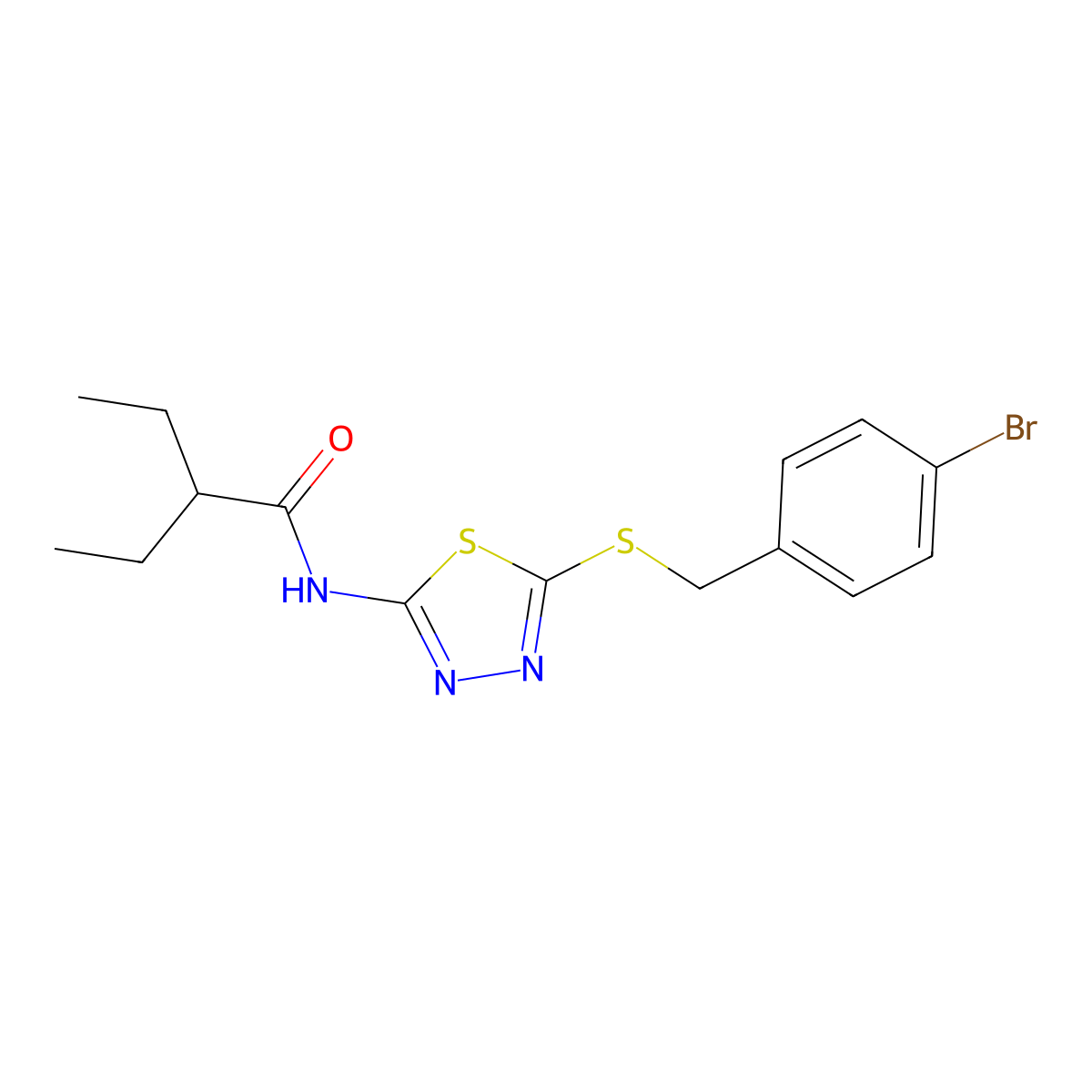 N-(5-((4-bromobenzyl)thio)-1,3,4-thiadiazol-2-yl)-2-ethylbutanamide molecular structure, CAS 392302-60-2