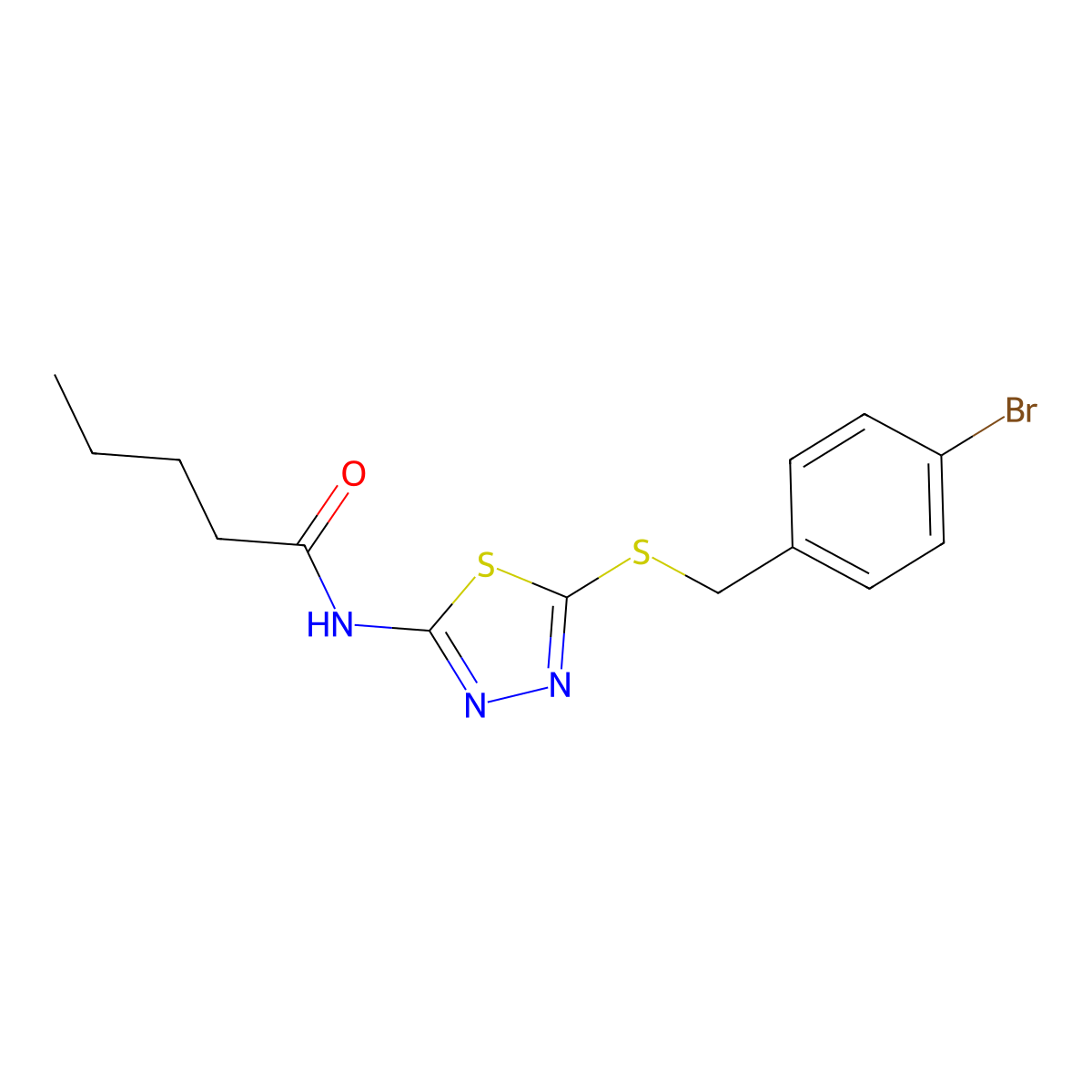N-(5-((4-bromobenzyl)thio)-1,3,4-thiadiazol-2-yl)pentanamide molecular structure, CAS 392302-62-4