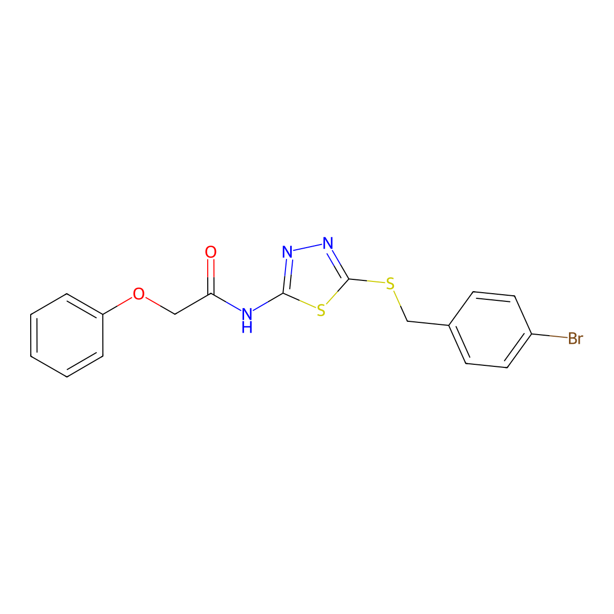 N-(5-((4-bromobenzyl)thio)-1,3,4-thiadiazol-2-yl)-2-phenoxyacetamide molecular structure, CAS 392302-64-6