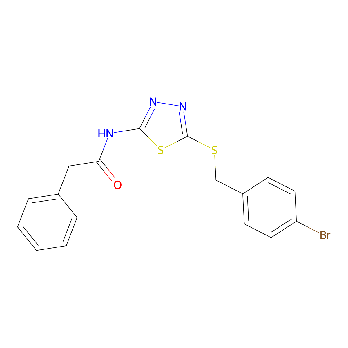 N-(5-((4-bromobenzyl)thio)-1,3,4-thiadiazol-2-yl)-2-phenylacetamide molecular structure, CAS 392302-67-9