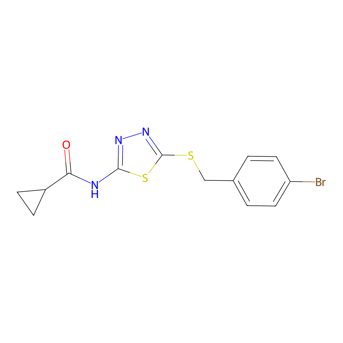 N-(5-((4-bromobenzyl)thio)-1,3,4-thiadiazol-2-yl)cyclopropanecarboxamide molecular structure, CAS 392302-70-4