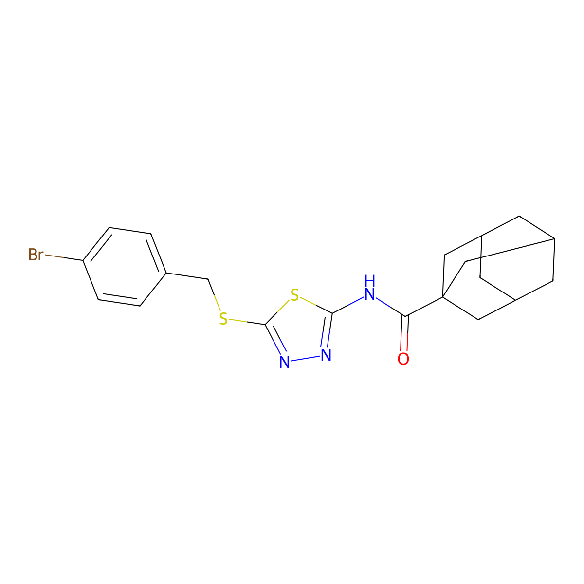 N-[5-[(4-bromophenyl)methylsulfanyl]-1,3,4-thiadiazol-2-yl]adamantane-1-carboxamide molecular structure, CAS 392302-71-5