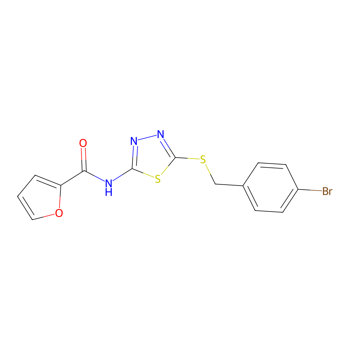 N-(5-((4-bromobenzyl)thio)-1,3,4-thiadiazol-2-yl)furan-2-carboxamide molecular structure, CAS 392302-72-6