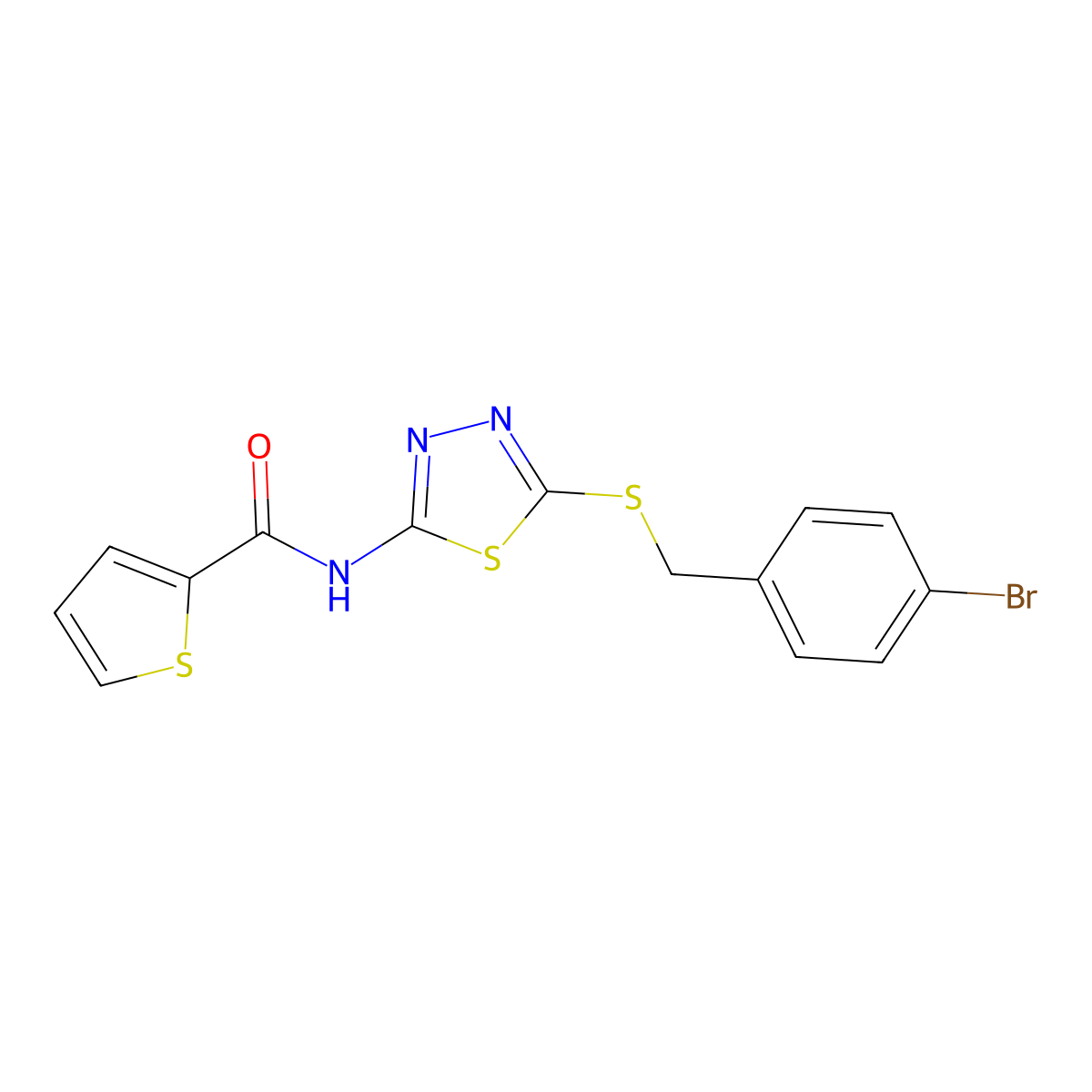 N-(5-((4-bromobenzyl)thio)-1,3,4-thiadiazol-2-yl)thiophene-2-carboxamide molecular structure, CAS 392302-73-7