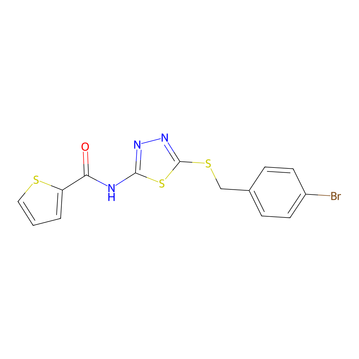 N-(5-((4-bromobenzyl)thio)-1,3,4-thiadiazol-2-yl)thiophene-2-carboxamide molecular structure, CAS 392302-73-7