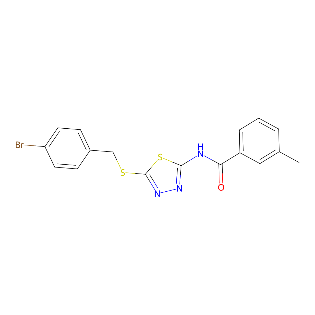 N-{5-[(4-bromobenzyl)sulfanyl]-1,3,4-thiadiazol-2-yl}-3-methylbenzamide molecular structure, CAS 392302-77-1