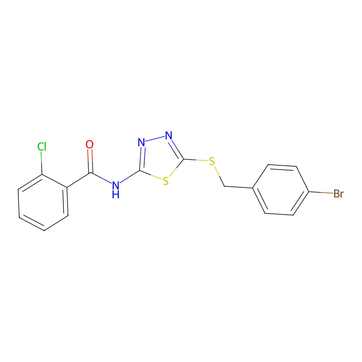 N-(5-(4-bromobenzylthio)-1,3,4-thiadiazol-2-yl)-2-chlorobenzamide molecular structure, CAS 392302-81-7
