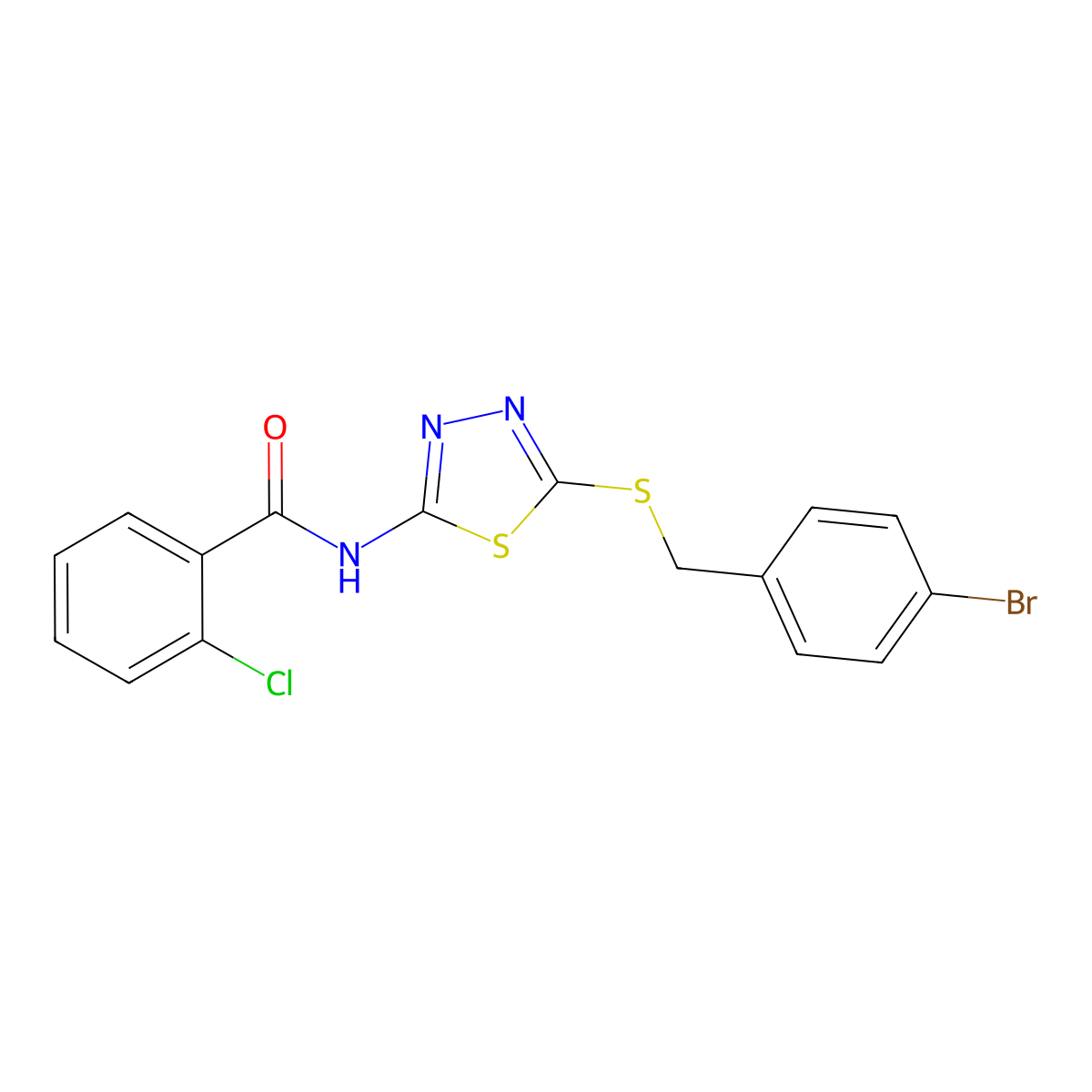 N-(5-(4-bromobenzylthio)-1,3,4-thiadiazol-2-yl)-2-chlorobenzamide molecular structure, CAS 392302-81-7